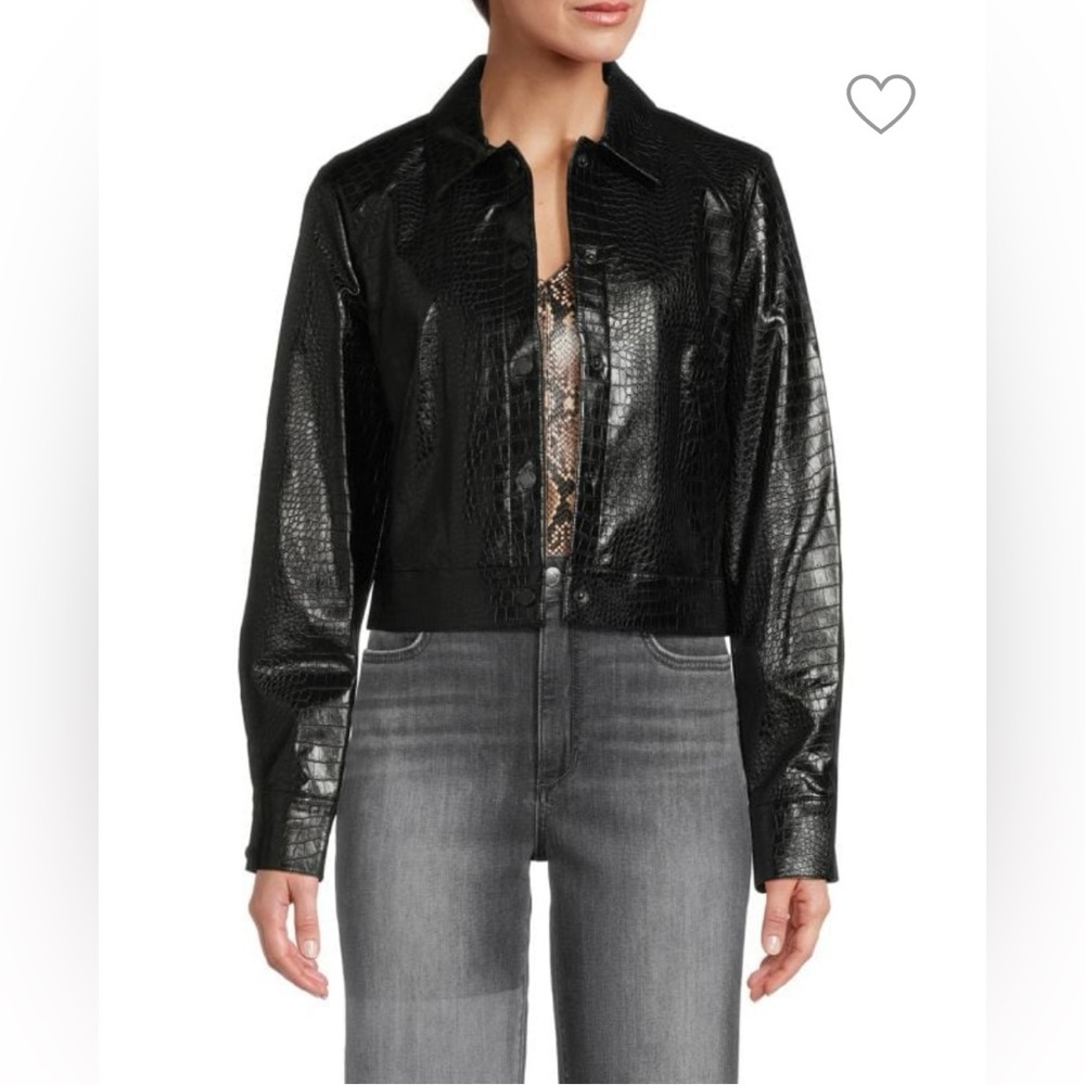 NEW* Calvin Klein Women's Faux Leather Trucker Jacket Crocodile Texture Size 14